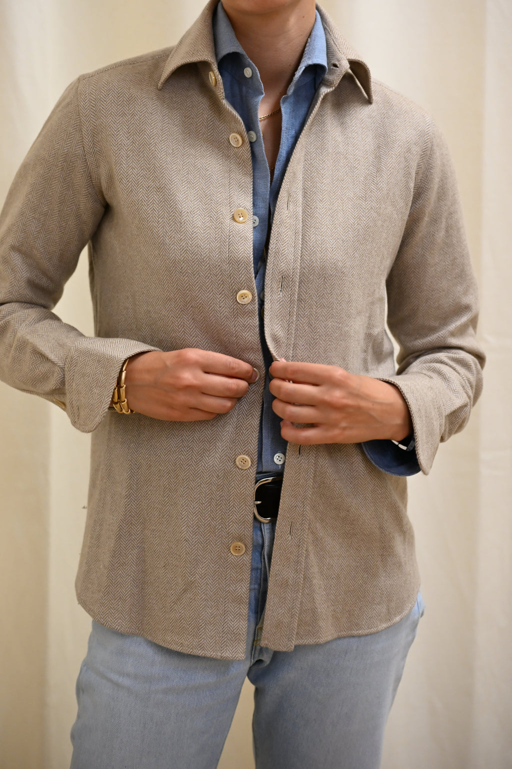 Cashmere Overshirt Beige Button