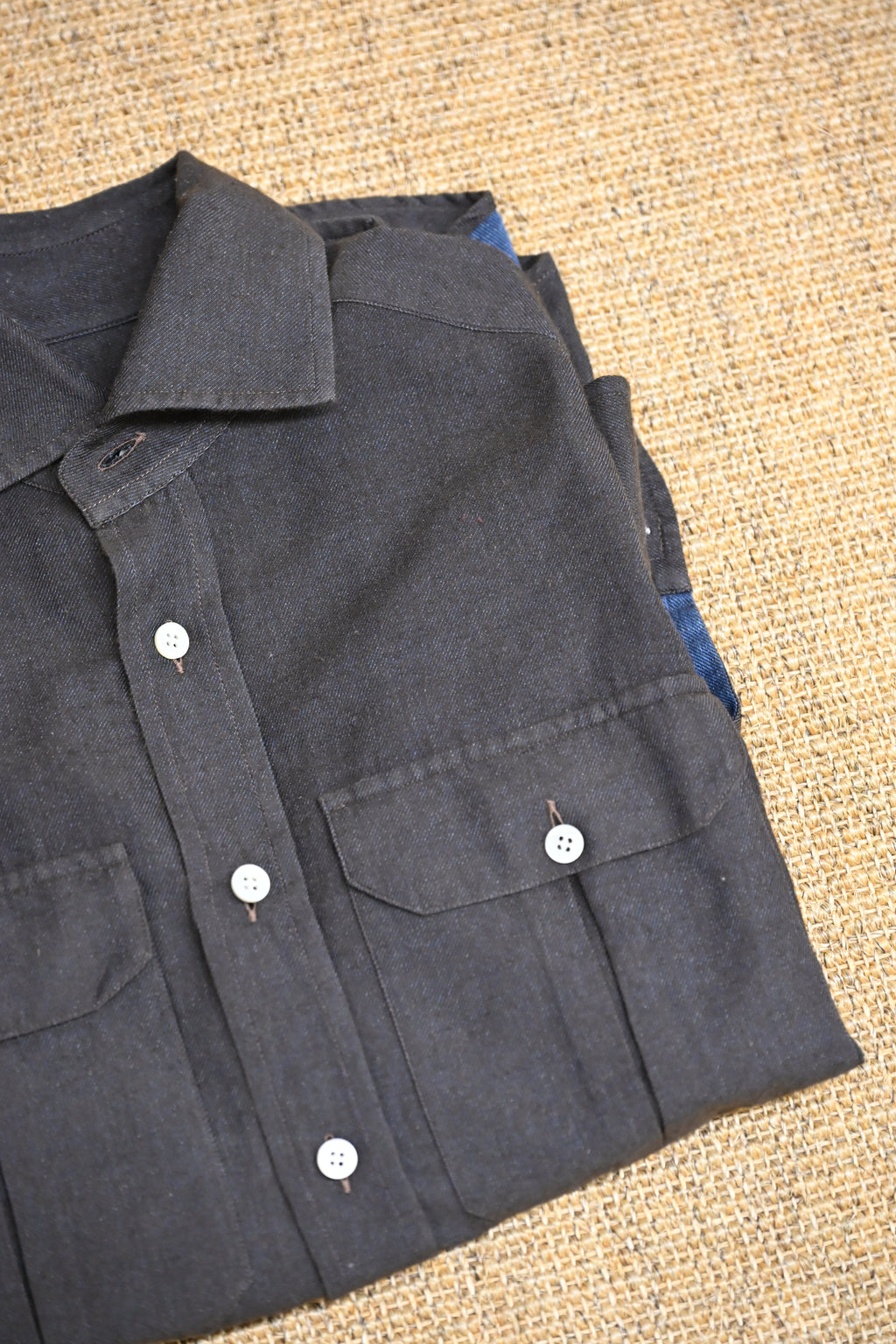 Denim Cashmere Safari Shirt Chocolate Brown Folded