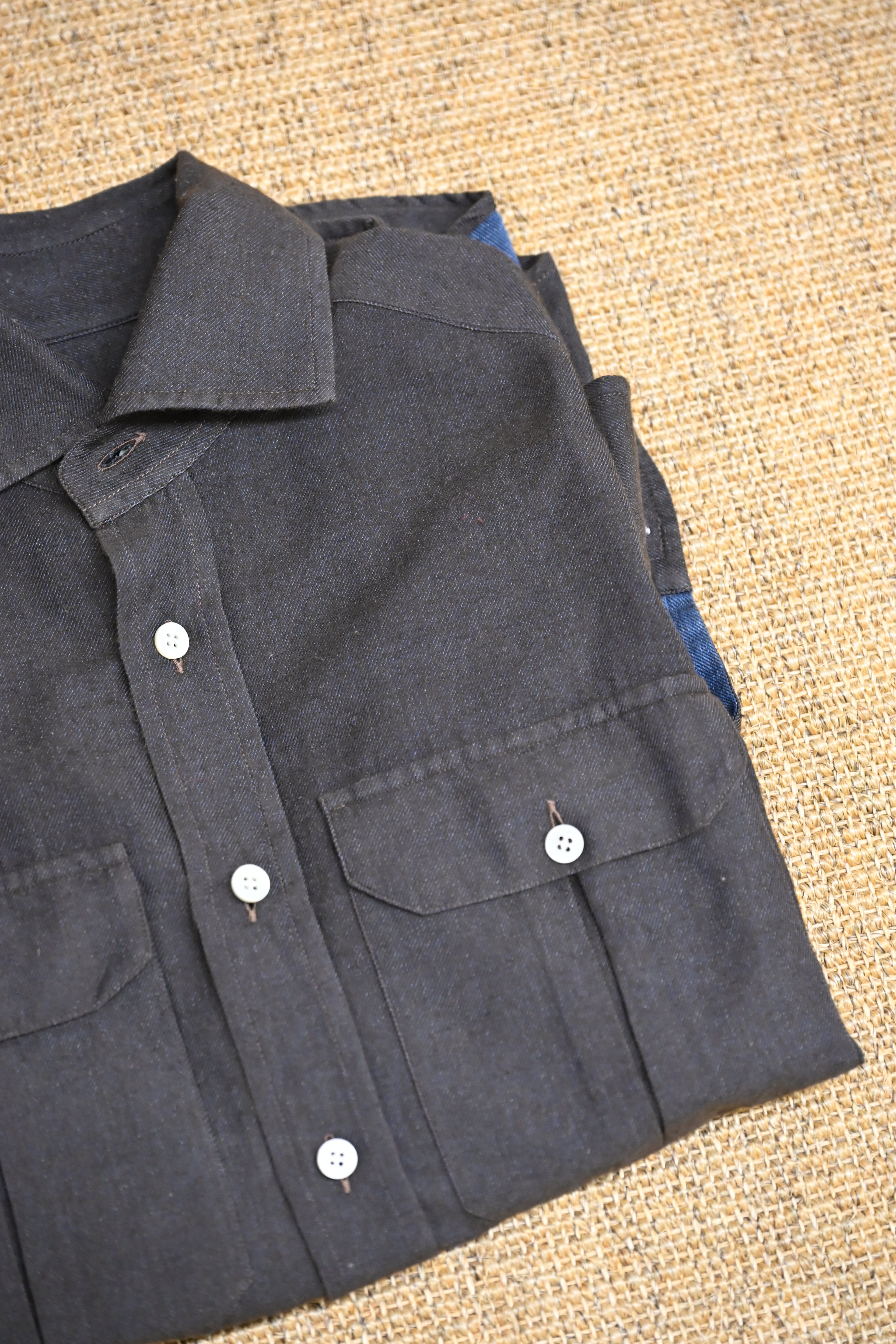Denim Cashmere Safari Shirt Chocolate Brown Folded
