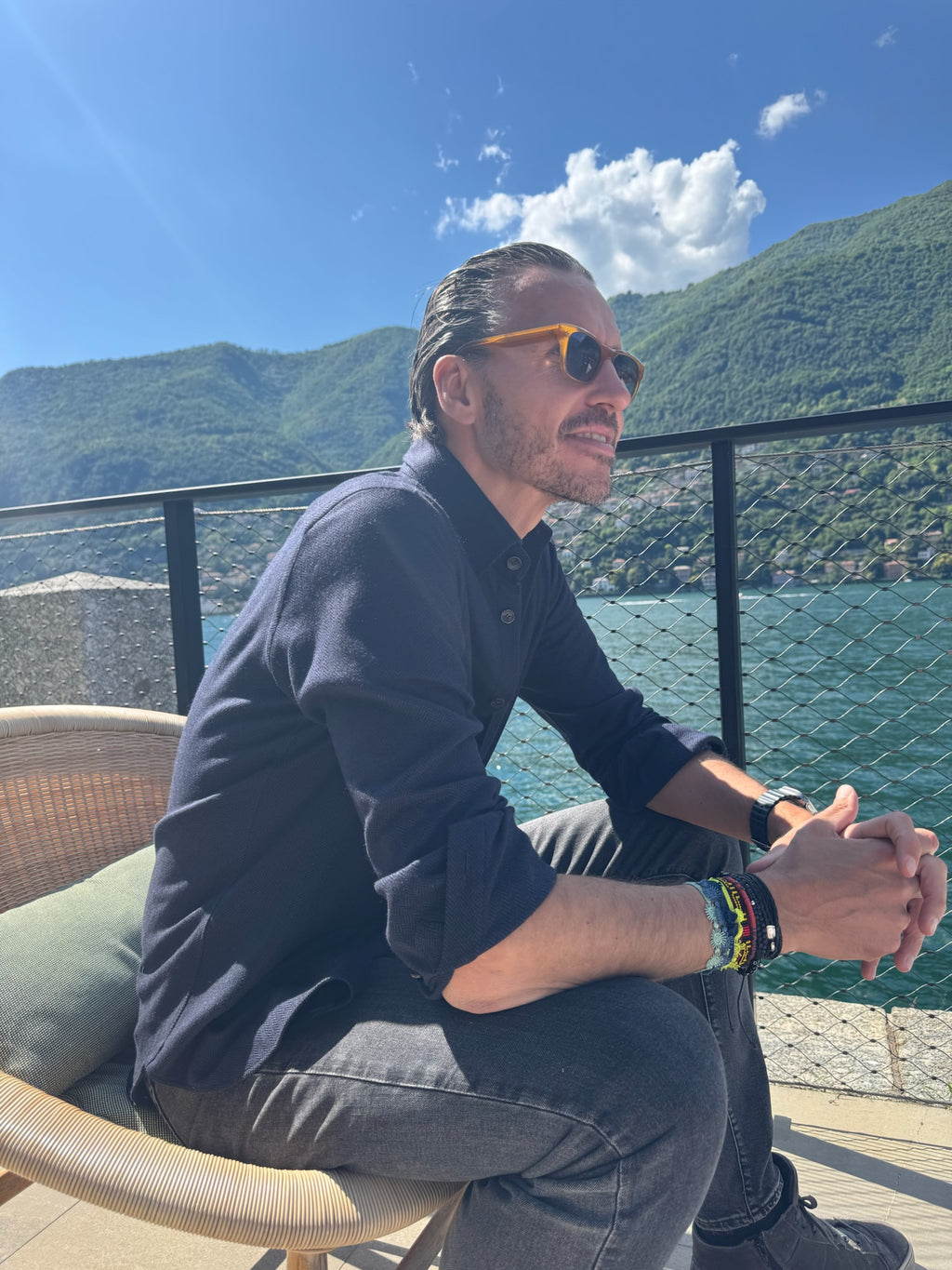 HERRINGBONE CASHMERE OVERSHIRT NAVY-GREY