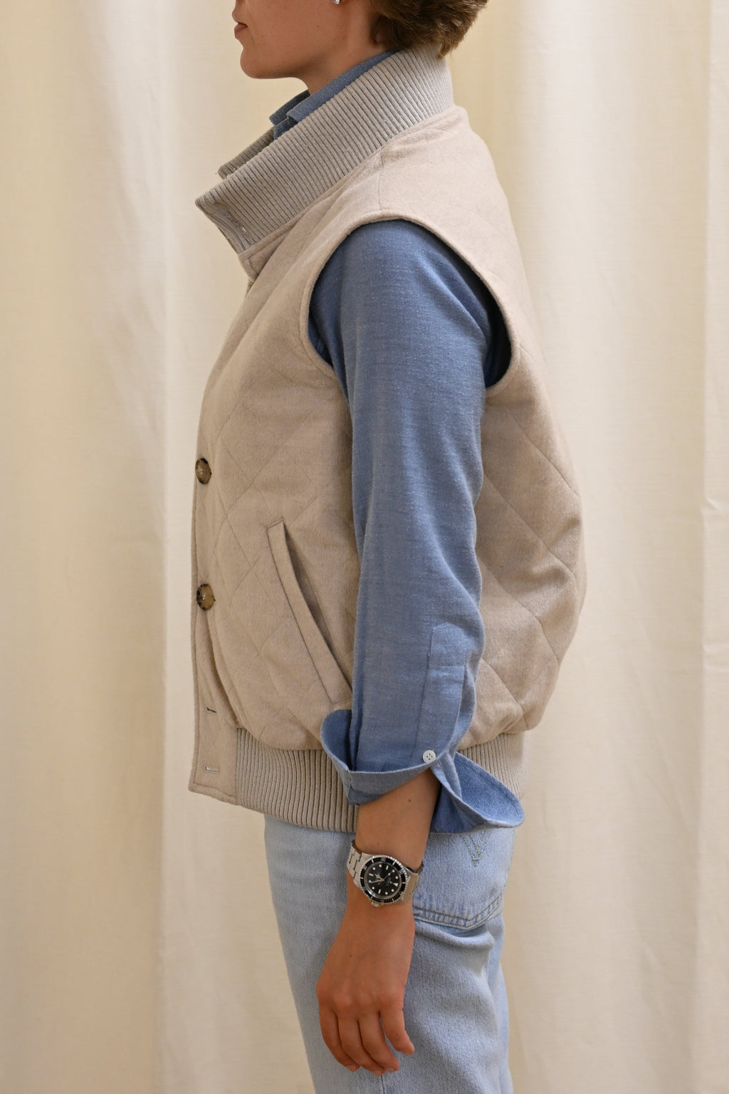 Le Gilet Losange Beige Side