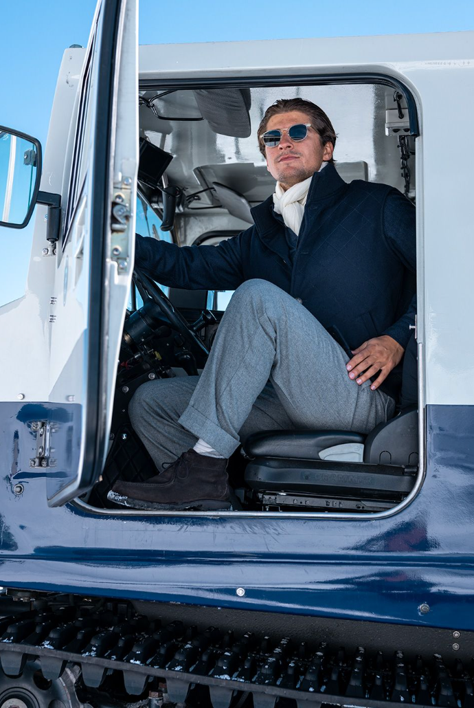 HERRINGBONE CASHMERE OVERSHIRT NAVY-GREY