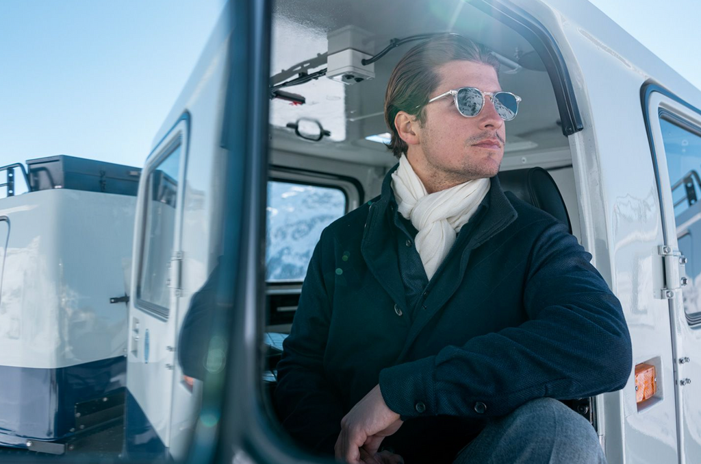 HERRINGBONE CASHMERE OVERSHIRT NAVY-GREY